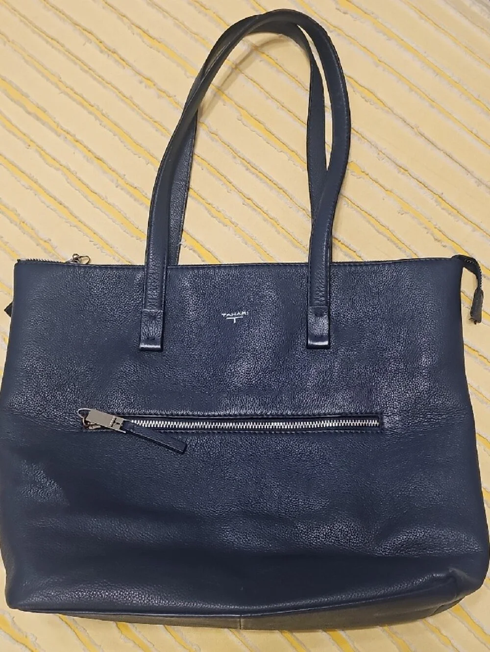 Tahari Black Pebbled Leather Brief Tote